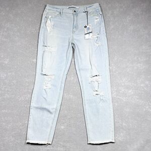 Tinseltown Hi Rise Ripped Denim Mom Jeans Womens 15 Blue Distressed Fray Leg NWT